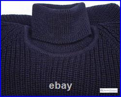 Men Submariner Jumper Navy Blue Chunky Knit 100% Wool Roll Sweater S M L XL XXL