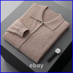 Men Wool Cashmere Sweater Collared Sweater Casual Knit Cardigan Warm Jacket