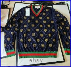 Men's Blue Tiger-intarsia Wool Sweater medium size