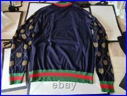 Men's Blue Tiger-intarsia Wool Sweater medium size