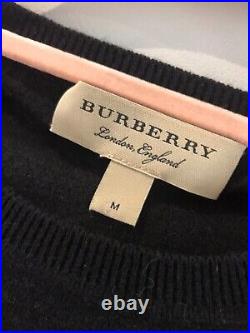 Men's Burberry Black Brit Check Elbow Patch Round Neck Sweater Size M New