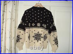 Men's Vintage Club Monaco 100% Wool Sweater Jumper Black Snowflake Design Medium