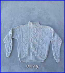 Mens Banana Republic Hand Knit Sweater Sz M Mock Neck Fisherman Beige Chunky VTG