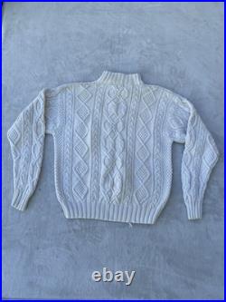 Mens Banana Republic Hand Knit Sweater Sz M Mock Neck Fisherman Beige Chunky VTG