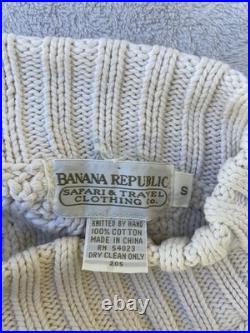 Mens Banana Republic Hand Knit Sweater Sz M Mock Neck Fisherman Beige Chunky VTG