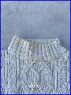 Mens Banana Republic Hand Knit Sweater Sz M Mock Neck Fisherman Beige Chunky VTG