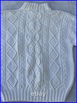 Mens Banana Republic Hand Knit Sweater Sz M Mock Neck Fisherman Beige Chunky VTG