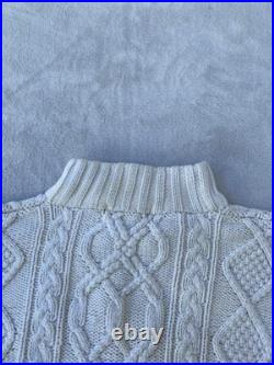 Mens Banana Republic Hand Knit Sweater Sz M Mock Neck Fisherman Beige Chunky VTG