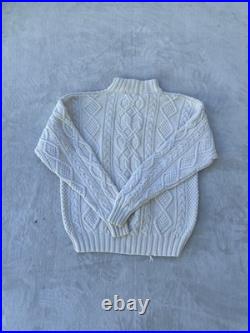 Mens Banana Republic Hand Knit Sweater Sz M Mock Neck Fisherman Beige Chunky VTG