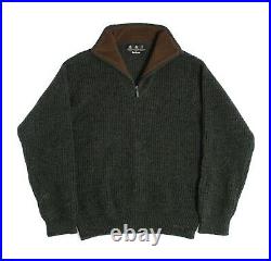 Mens Barbour Tyne Zip Neck Sweater Jumper Olive Green Fishing Wool Knit Size M