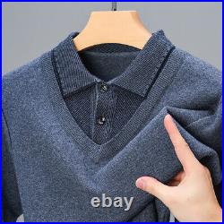 Mens Knitted Knitwear Sweater Long Sleeve Cashmere Wool Business Pullover Top sz