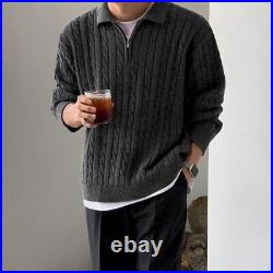 Mens Loose Fit Knitwear Sweaters Knitted Tops Long Sleeve Pullover Zipper Spring