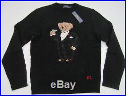 Mens Medium Polo Ralph Lauren Bear Tuxedo Martini wool cashmere black sweater