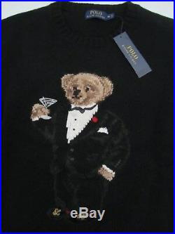 Mens Medium Polo Ralph Lauren Bear Tuxedo Martini wool cashmere black sweater