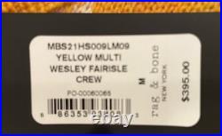 Mens NWT Rag & Bone New York Yellow Multi Color Wesley Fairisle Crew Sweater, M