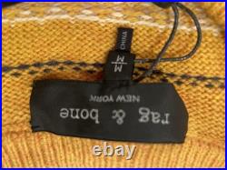 Mens NWT Rag & Bone New York Yellow Multi Color Wesley Fairisle Crew Sweater, M