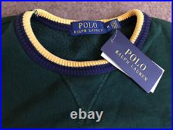 Mens Polo Ralph Lauren Green Varsity Tiger Crewneck Pullover Sweater Medium NEW