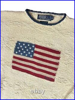 Mens Polo Ralph Lauren USA Flag Hand Knitted Chunky Heavy Jumper Sweater Size M