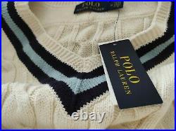 Mens Polo Ralph Lauren cable chunky Knit Sweater cricket jumper size Medium