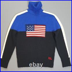 Mens Ralph Lauren USA Flag Turtleneck Knitted Jumper Sweater Size Medium