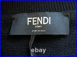 Mens Sweater Jumper Fendi Top Size UK 48 M 94% Wool FF Logo Black
