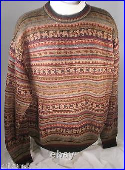 Mens Waliki 100% Alpaca Hand Loomed Multi-Colored Crewneck Sweater Sz Medium NWT