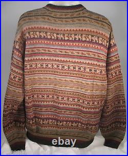 Mens Waliki 100% Alpaca Hand Loomed Multi-Colored Crewneck Sweater Sz Medium NWT