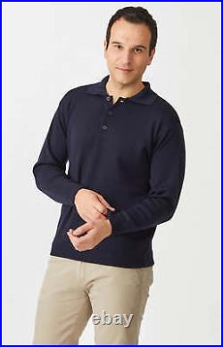 Merino Button Polo Sweater Navy