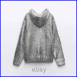 Metallic Knitted Sweater, Silver Knitted Sweater, Metallic Hoodie Silver Fashion
