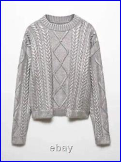 Metallic Knitted Sweater, Women's High Fashion Gold Knitted Sweater, Silver