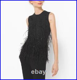 Michael Kors Collection Charcoal Feather Sequin Sleeveless Crew Sweater Size M