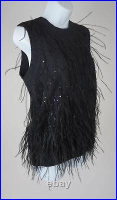 Michael Kors Collection Charcoal Feather Sequin Sleeveless Crew Sweater Size M