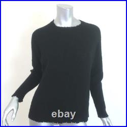 Minnie Rose Cashmere Frayed Edge Crew Sweater Black Size Medium