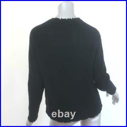 Minnie Rose Cashmere Frayed Edge Crew Sweater Black Size Medium Minnie Rose Cashmere Frayed Edge Crew Sweater Black Size Medium