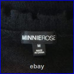 Minnie Rose Cashmere Frayed Edge Crew Sweater Black Size Medium