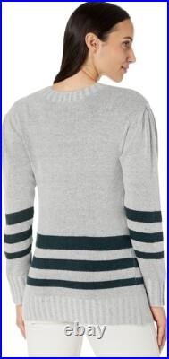 Mododoc Sweater Women Medium Gray Striped Ribbed Long Sleeve V-Neck Cozy JDM1191