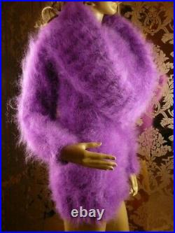 Mohair Hand Knitted Fluffy Purple Cowl Neck Sweater Dress Jumper size M L