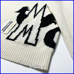 Moncler Mens Cream Sweater Wool Cream Black M L Medium Large Jumper Top Crewneck