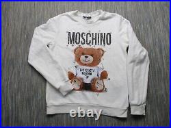 Moschino Jumper Womans Medium White Crew Neck Safety Pin Teddy Bear Logo Sweater