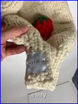 Myracle Womens M Ivory Knit Strawberry Cardigan Sweater Hand Made Bishop Sleeve