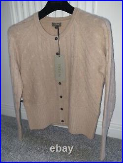 N. PEAL 100% Cashmere Cable Cardigan in Camel M 50% OFF RRP BNWOT