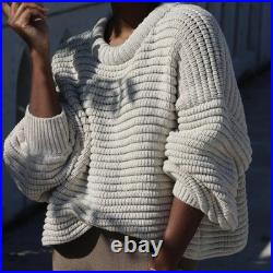 NA NIN Sweater Medium Chunky Knit Pima Cotton Pullover Balloon Sleeve Luxury