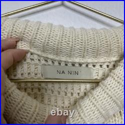 NA NIN Sweater Medium Chunky Knit Pima Cotton Pullover Balloon Sleeve Luxury