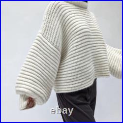 NA NIN Sweater Medium Chunky Knit Pima Cotton Pullover Balloon Sleeve Luxury