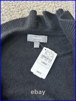 NEIMAN MARCUS 100% Cashmere Long Cardigan Ruffles Sweater black Size M NWT