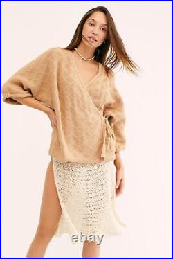NEW $300 FREE PEOPLE X WOL HIDE Sz S/M QUILTED WRAP SWEATER JUMPER IN BEIGE