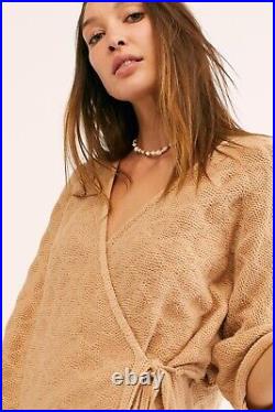 NEW $300 FREE PEOPLE X WOL HIDE Sz S/M QUILTED WRAP SWEATER JUMPER IN BEIGE