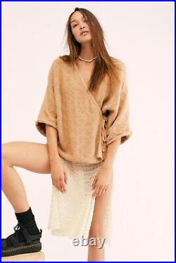 NEW $300 FREE PEOPLE X WOL HIDE Sz S/M QUILTED WRAP SWEATER JUMPER IN BEIGE