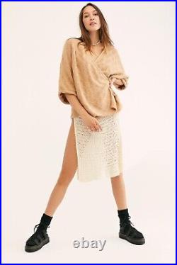 NEW $300 FREE PEOPLE X WOL HIDE Sz S/M QUILTED WRAP SWEATER JUMPER IN BEIGE