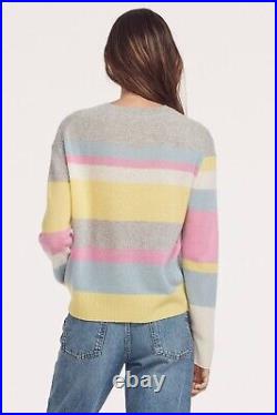 NEW 360 100% Cashmere Lucille Striped Jumper Sweater Grey Multi MEDIUM UK 12-14